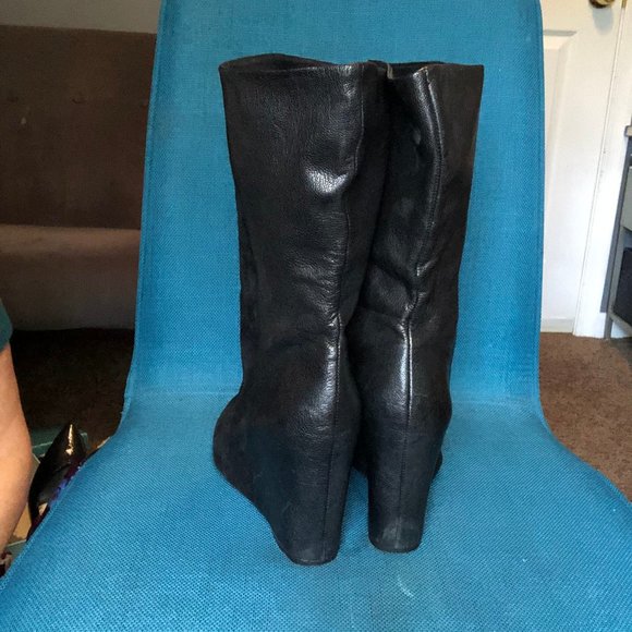ENZO ANGIOLINI Black Leather/Suede Mid Calf Boots - Picture 3 of 5
